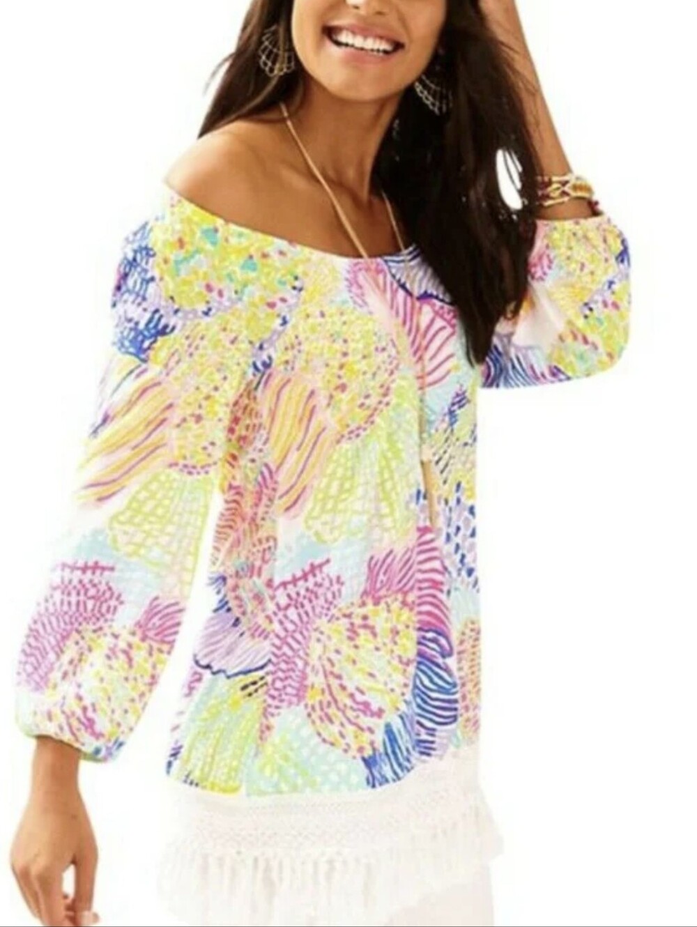 Lilly Pulitzer Alia Fringe Tunic Roar Of The Seas